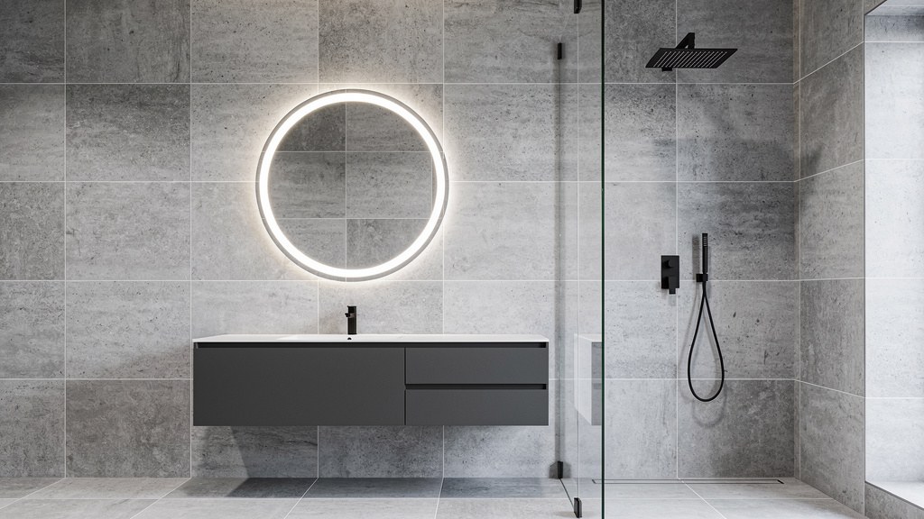 El baño — render del Eco-Refugio Smart Candeleda